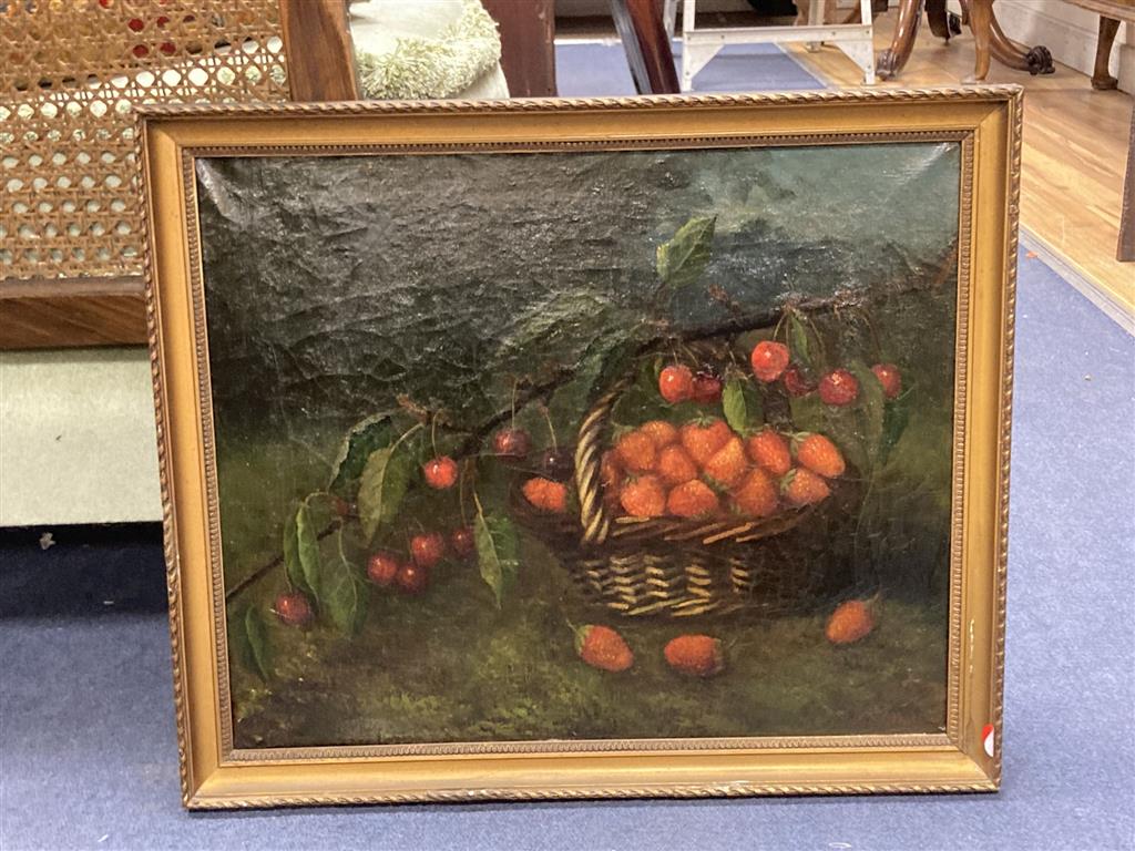 M. Milton, pair oils on canvas, Still lifes of fruit, signed, 37 x 44cm